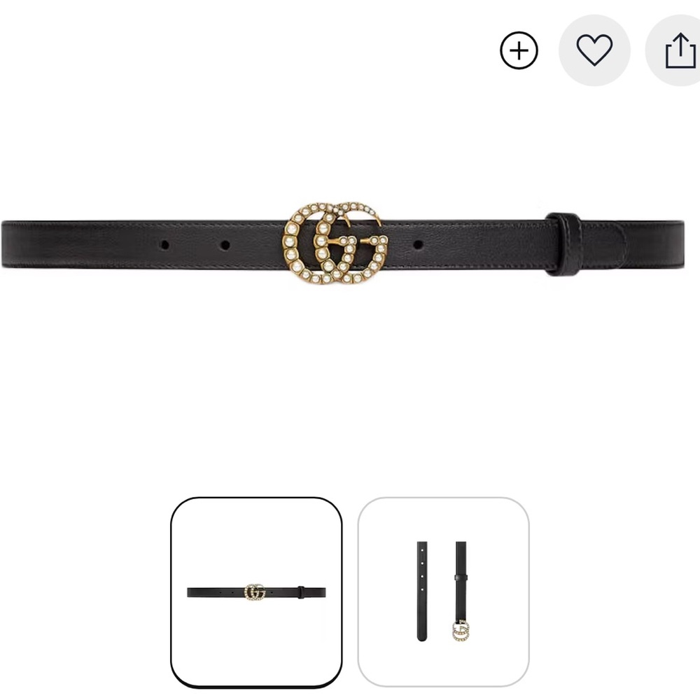 Gucci Double G Thin Leather Belt Pearl Buckle Size 85/34